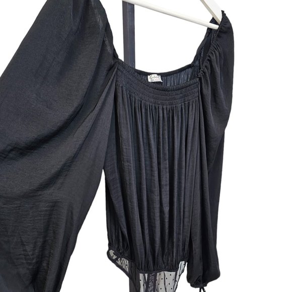 Free People Intimately Another Round Peasant Bodysuit Black Silky Size Medium - Picture 8 of 13